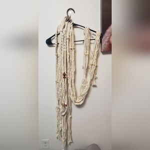 Handmade Macrame Plant Hanger in Cream with Wooden Beads
